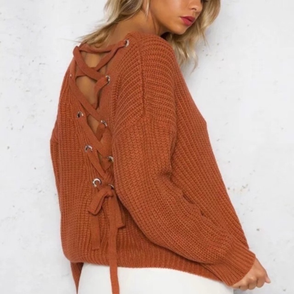 Open Back Lace Up Chunky Sweater Sienna - Picture 8 of 8